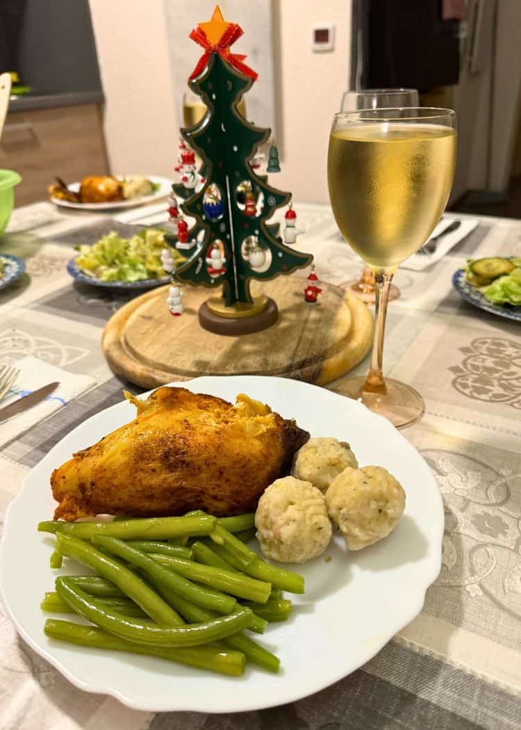 Dinner with white wine in Germany