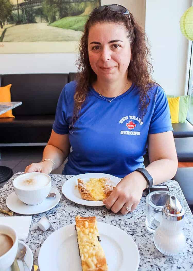 Marianne having coffee and cake