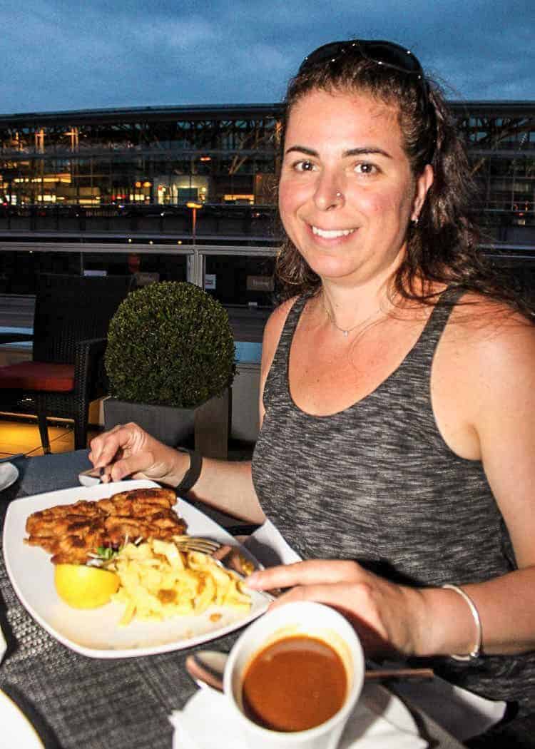 Me eating Schnitzel and Spaetzle