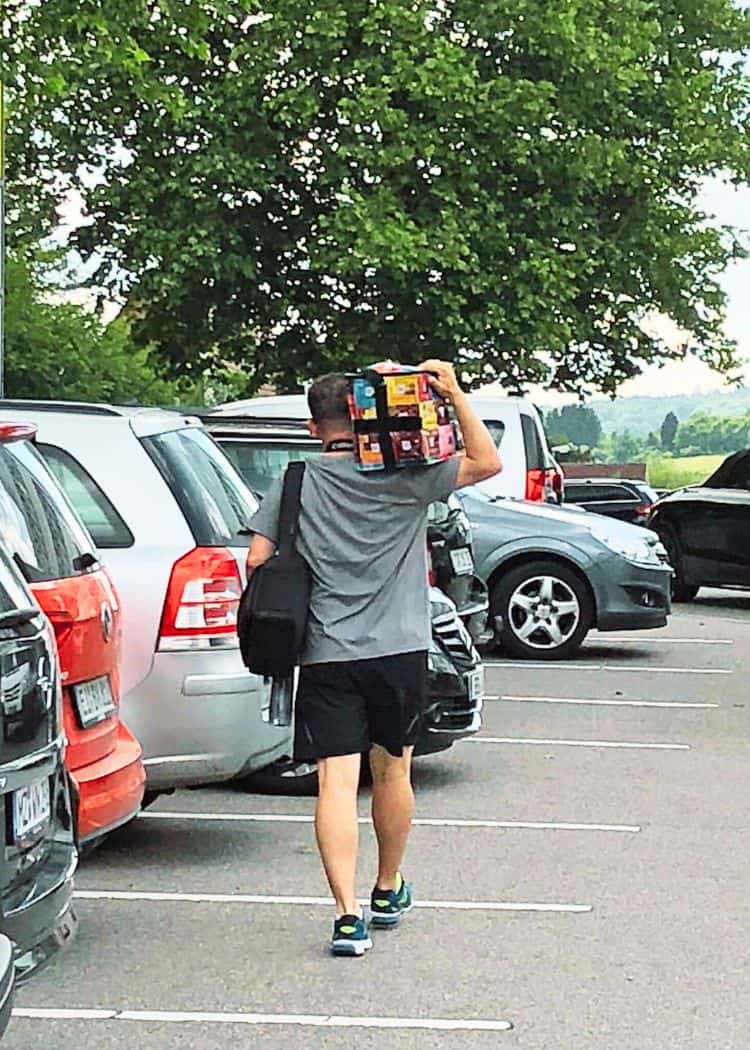 Ritter Sport Museum - Hubby leaving the chocolate shop with his loot