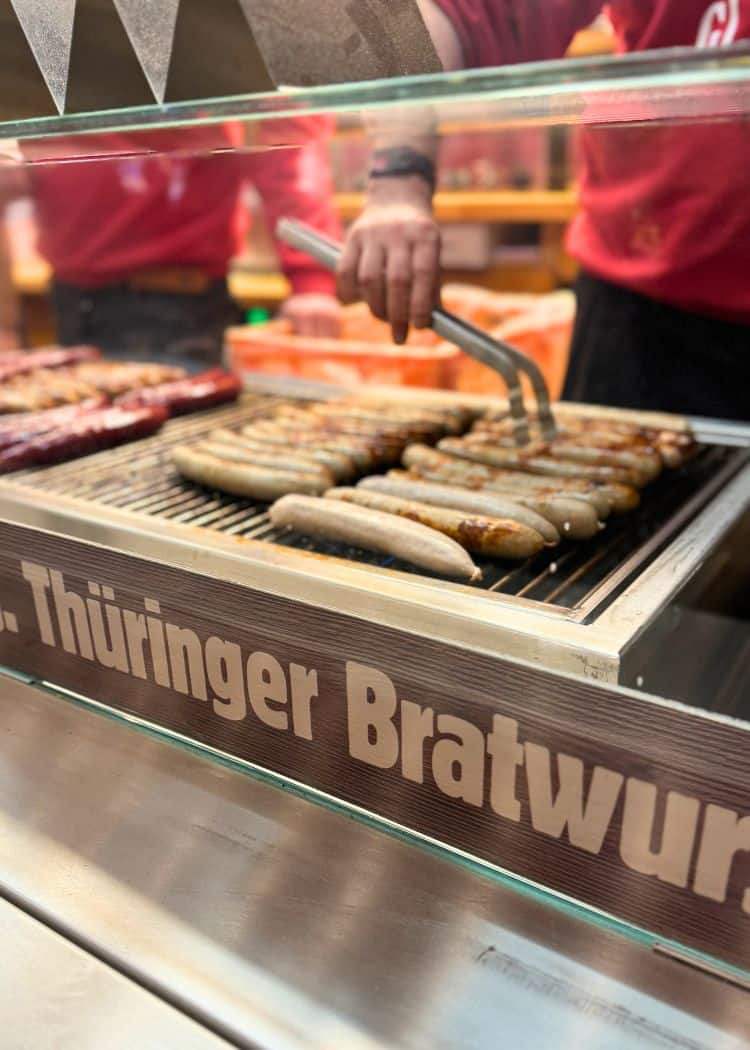 Weisswurst being grilled at Christmas Market