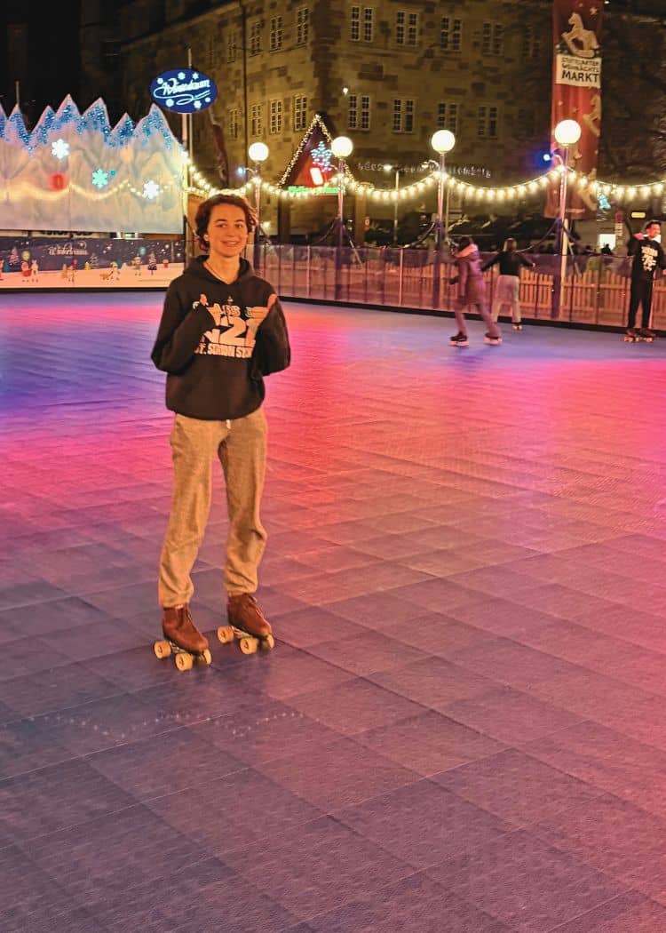 Stuttgart Christmas Market - Daughter skating at the roller rink