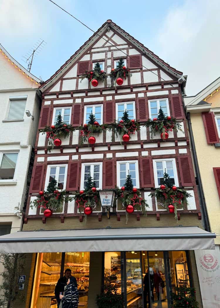Reutlingen Christmas Market - Decorated building on main shopping street