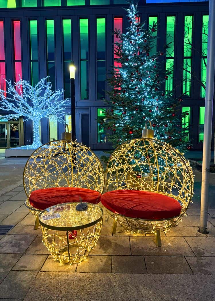 Reutlingen Christmas Market - Ornament shaped chairs in front of the Stadthalle