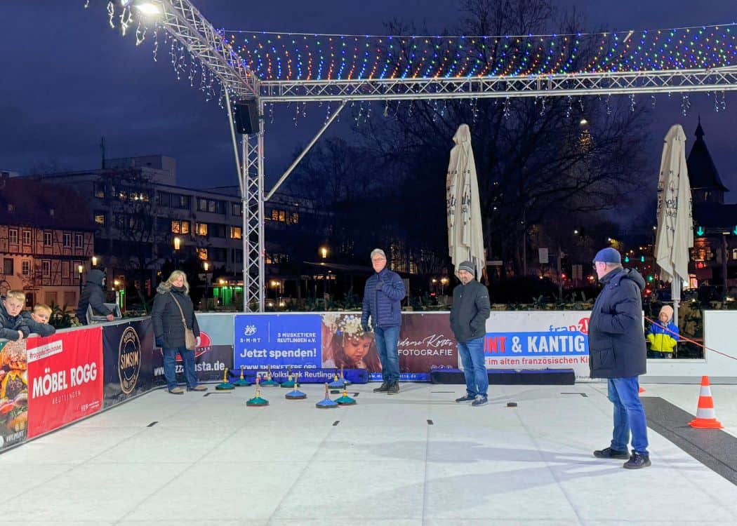 Reutlingen Christmas Market - People playing Ice Bocce