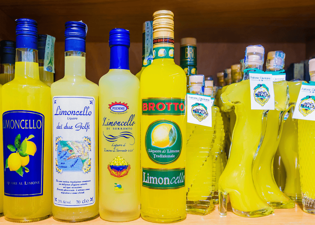 Bottles of Limoncello on a shelf